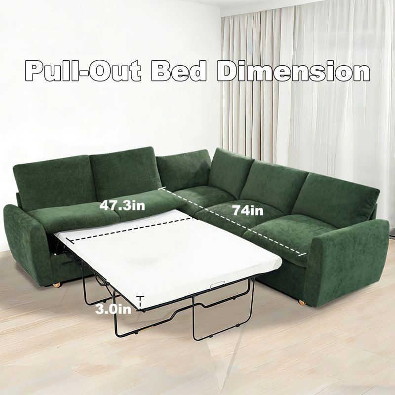 Canapé-lit modulaire en L 100 po Chenille, Vert