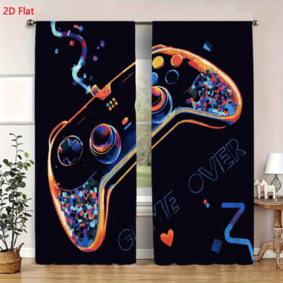 Ensemble de rideaux de fenêtre de jeu vidéo 2 pièces pour rideaux de jeu de rideaux colorés pour chambre à coucher, dortoir, art numérique moderne, panneaux de fenêtre avec passe-tringle, tissu facile d'entretien pour le salon