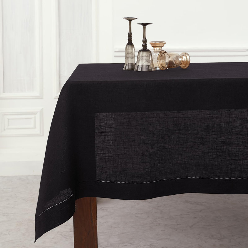 100% Pure Linen Hemstitch Tablecloth- Classic Hemstitch, 132" x 60", Royal Blue