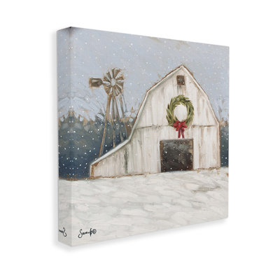 Winter Barn with Snowflakes Canvas Wall Art by Sara G. Designs