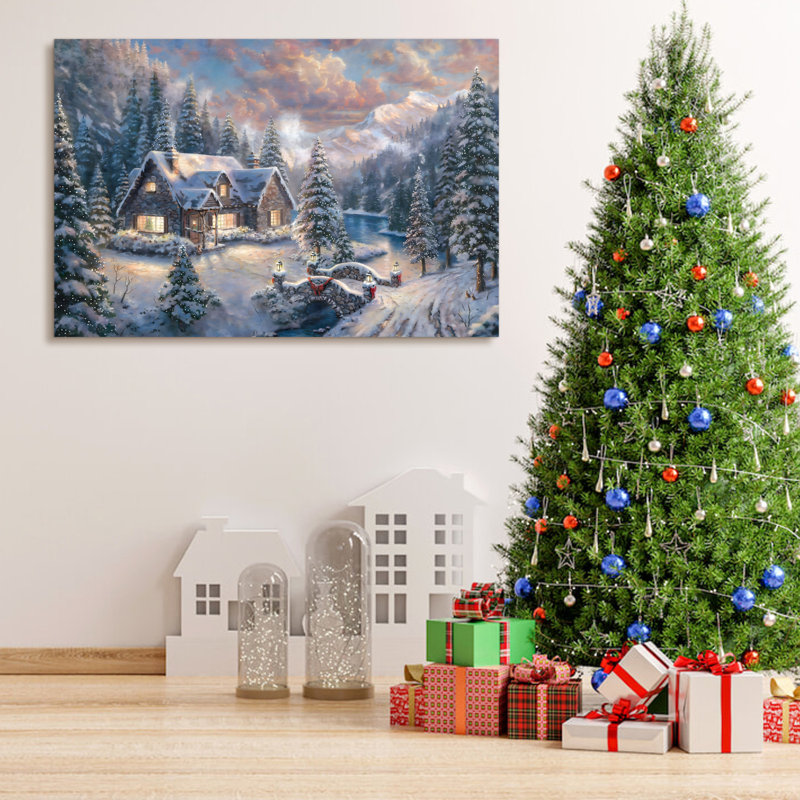 Toile encadrée, décoration murale, peinture de Noël, décoration de maison d'hiver, cadeau pour Noël, bureau, salle à manger, salon, salle de bain, décoration de chambre à coucher