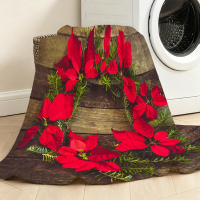 Jeté brun en flanelle de polaire ultra douce, imprimé poinsettia de Noël à une face