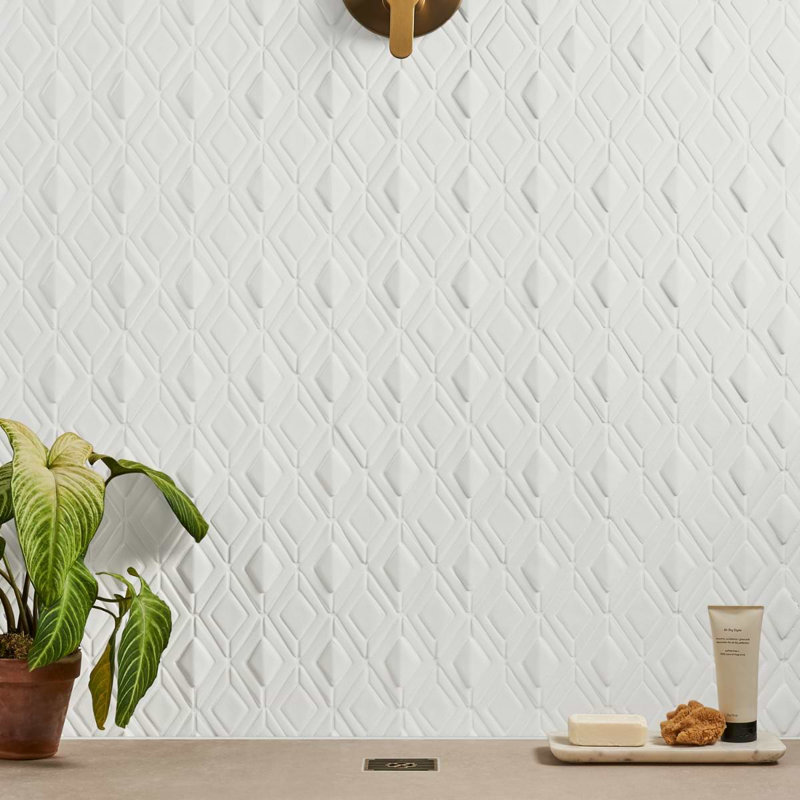 Nabi Jewel Glacier White 3D Crackled Glossy Glass Mosaic Tile
