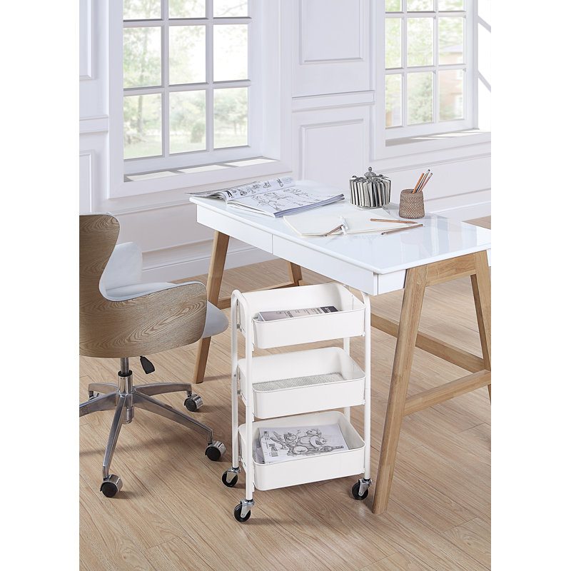 White Compact 3-Tier Metal Rolling Utility Cart with Caster Wheels
