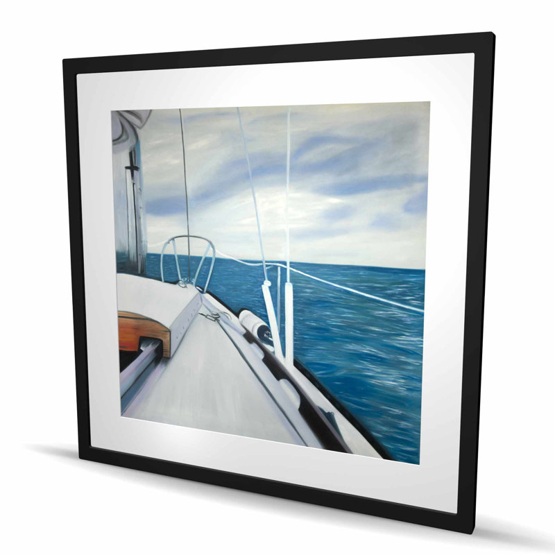 «Sail on the water» - Bateau côtier encadré décor mat, H 36 po x l 36 po, Noir