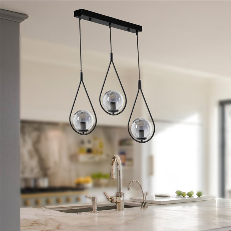 Xochitl 3 - Light Kitchen Island Pendant, Black, Smoke