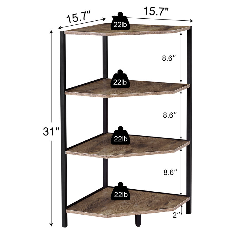 Kempst 4-Tier Corner End Table Triangular Sofa Table Corner Cabinet For Living Room, Gray Top/Black Base