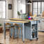 Îlot de cuisine avec table de salle à manger extensible, support de rangement interne, prise de courant, 2 tiroirs, 2 armoires et tablettes ouvertes-96664664