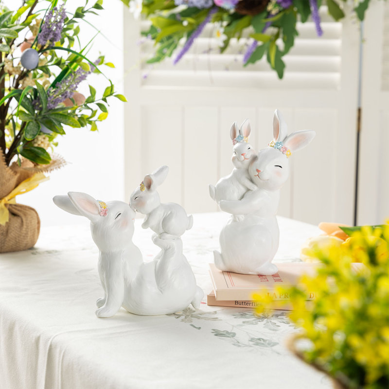 Ensemble de 2 décorations de table en résine de Pâques pour maman et bébé
