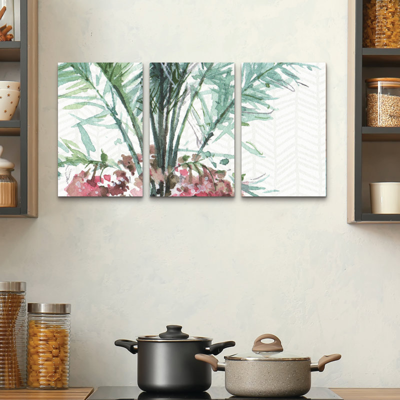 Ensemble de 3 panneaux muraux - Lisa audit «Mixed Greens V», art mural sur toile pour le salon, la chambre à coucher ou le bureau 