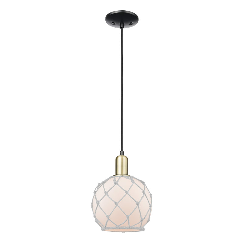 Arcadia - Ametra - Mini-luminaire suspendu à cordon 8 lumières 1 po, Nickel poli, Verre blanc avec corde blanche