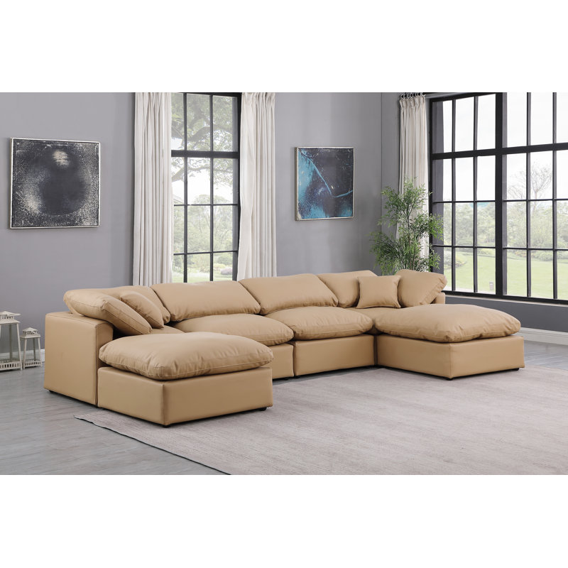 Itala Upholstered U-Shaped Sectional Reversible, Tan Vegan Leather