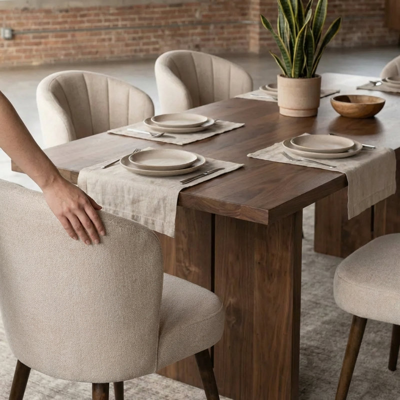 Lydia Dining Chair Set of 2 Walnut Finish Upholstered Performance Fabric