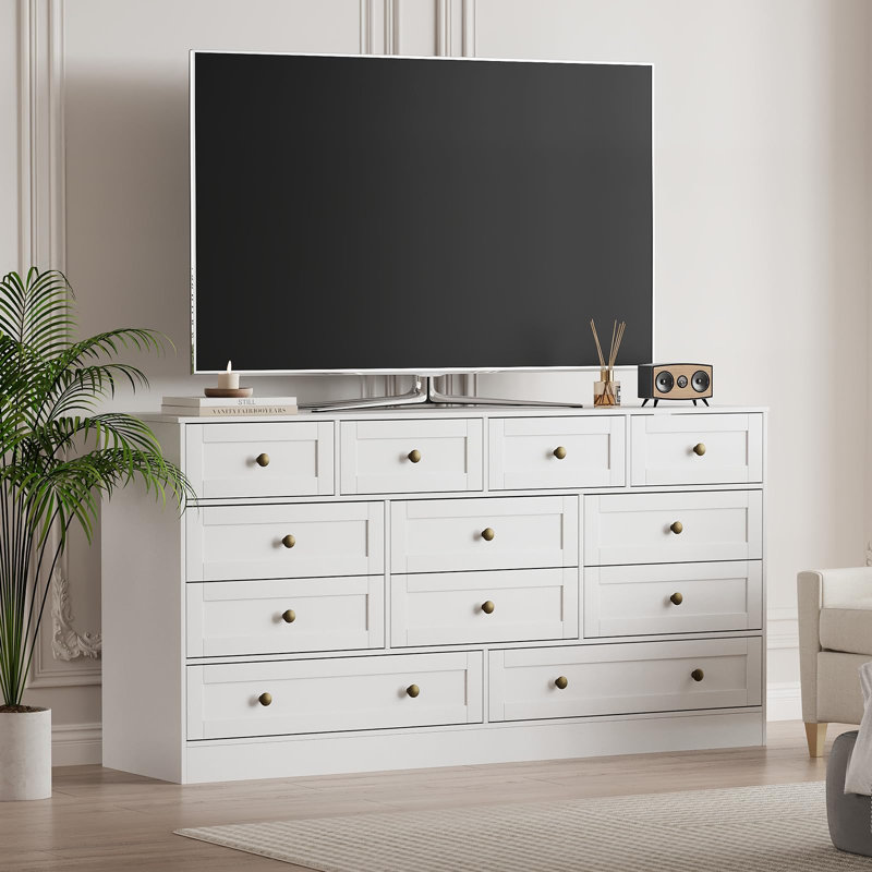 Commode 12 tiroirs en bois, meuble télé moderne pour téléviseur de 65 po, rangement pour la chambre à coucher ou le salon