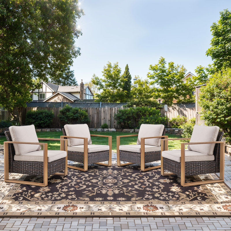 Chaise de patio avec coussins Kelyse, Beige / brun