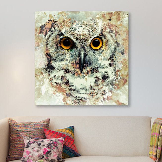 " Owl II " by Riza Peker, 18" H x 18" W x 1.5" D, Wrapped Canvas