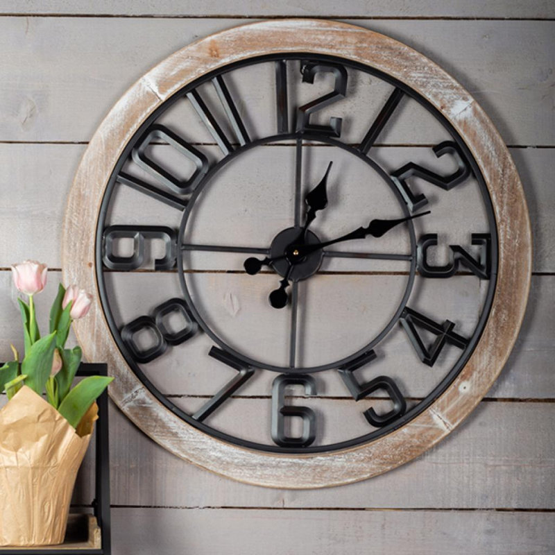 Horloge murale en bois et métal