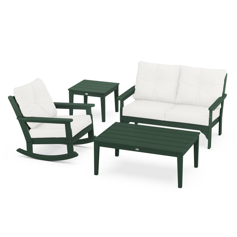 Vineyard 4-Piece Deep Seating Rocker Set, Green, Natural Linen