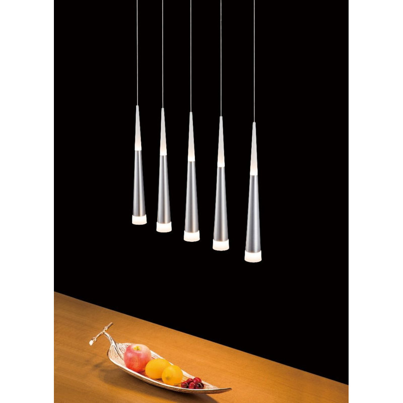 Lustre pour îlot de cuisine 5 lumières DEL Ricchetti, Gris foncé satiné
