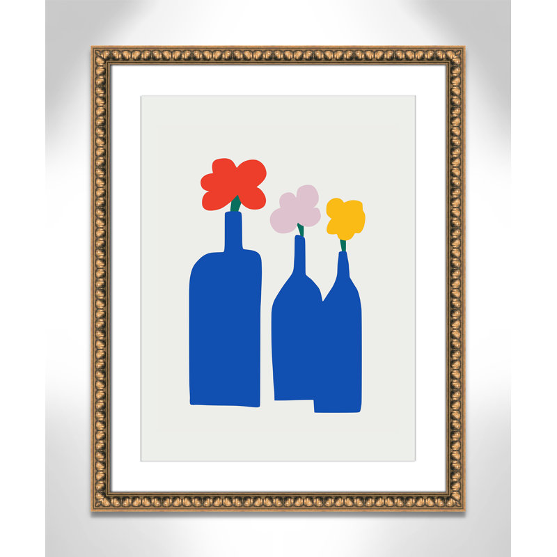 «Bold Blooms Trio Print» par Dean, Matted Print, Perles de feuilles dorées, L 24,5 po x H 30,5 po