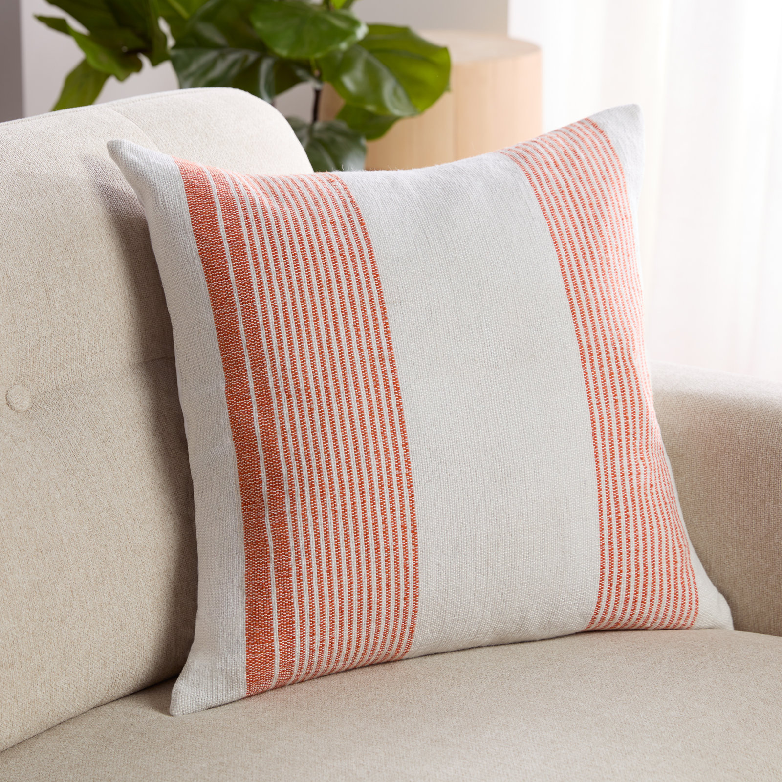 Hoya 20" x 20" Pillow Cover, Orange/Light Gray, Polyester/Polyfill