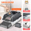 Bac à litière pour chat, 15 cm de profondeur, très grand format (XL) en acier inoxydable avec pelle, large tapis filtrant et bords hauts, bac fermé, sans odeur et facile à nettoyer, compatible avec les grands chats.-105368526