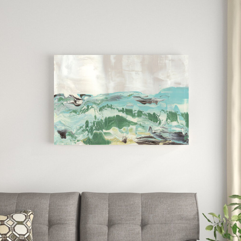 «Mint and Aqua Horizon III» par Lila Bramma - peinture sur toile tendue, H 24 po x l 36 po