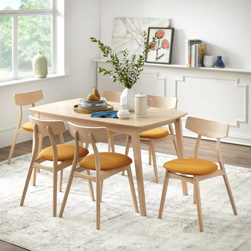 Brunehilde Dining Set, Natural/Orange, 7 Pieces: Table, 6 Chairs