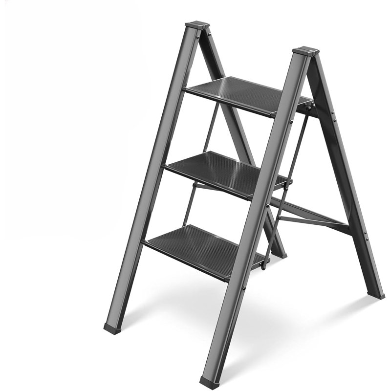 Échelle à 3 marches, échelle en aluminium pliante à 3 marches avec pédale antidérapante, escabeau pliant d'une capacité de 330 lb, escabeau léger pour la cuisine, le bureau, la maison, le garage