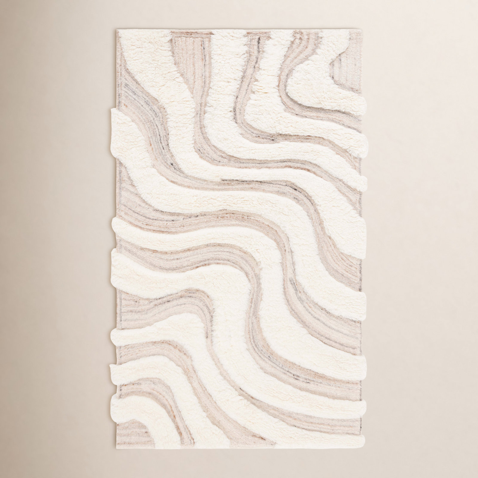Beige Ivory Hand-Woven Abstract Wool Rug, Rectangle 8' x 10'