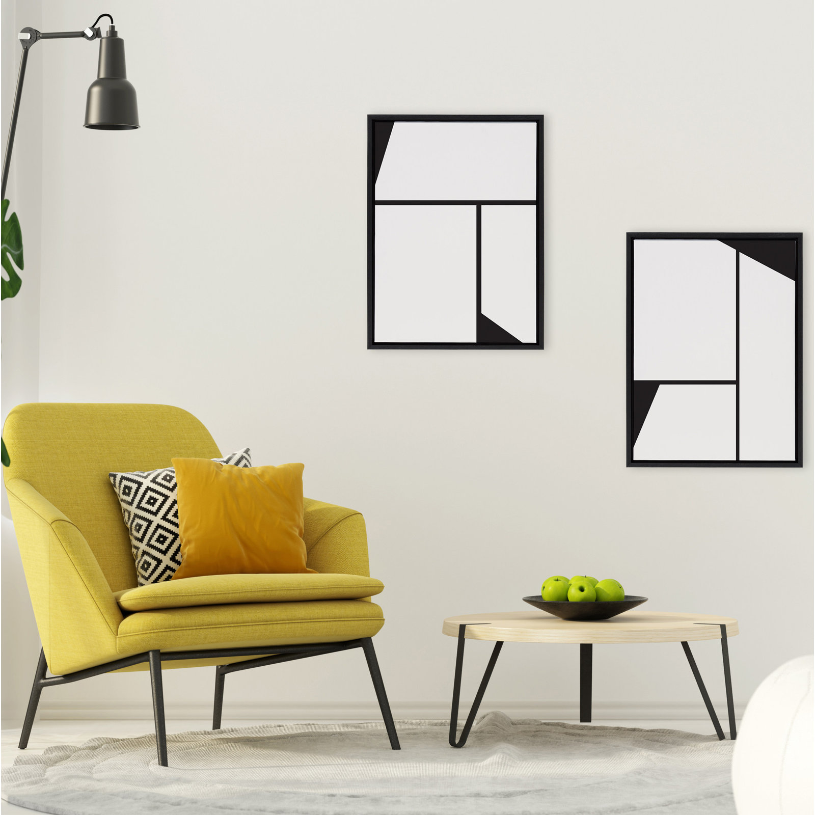 Bauhaus Sleek Abstract Art, Black Frame, 24" W x 18" H