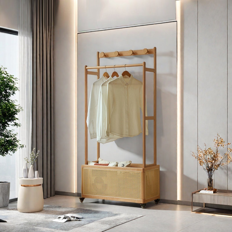 Coat Rack with Large Storage Baskets, Burlywood