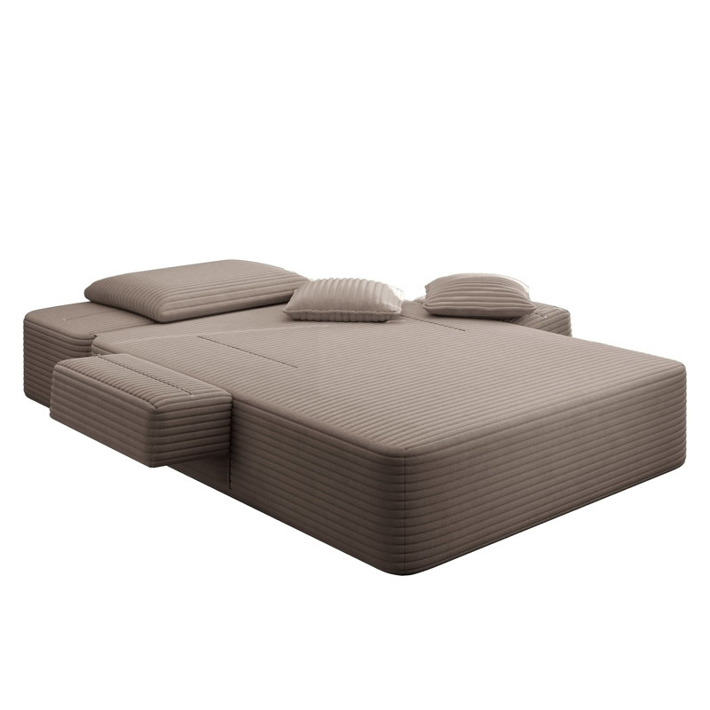 Chaise longue en velours côtelé luxueux avec 3 coussins, Tissu café