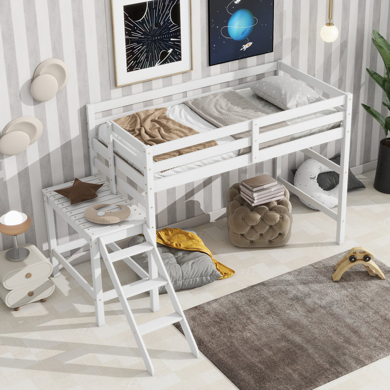 Lit mezzanine pour enfants Stephine, Simple, Blanc