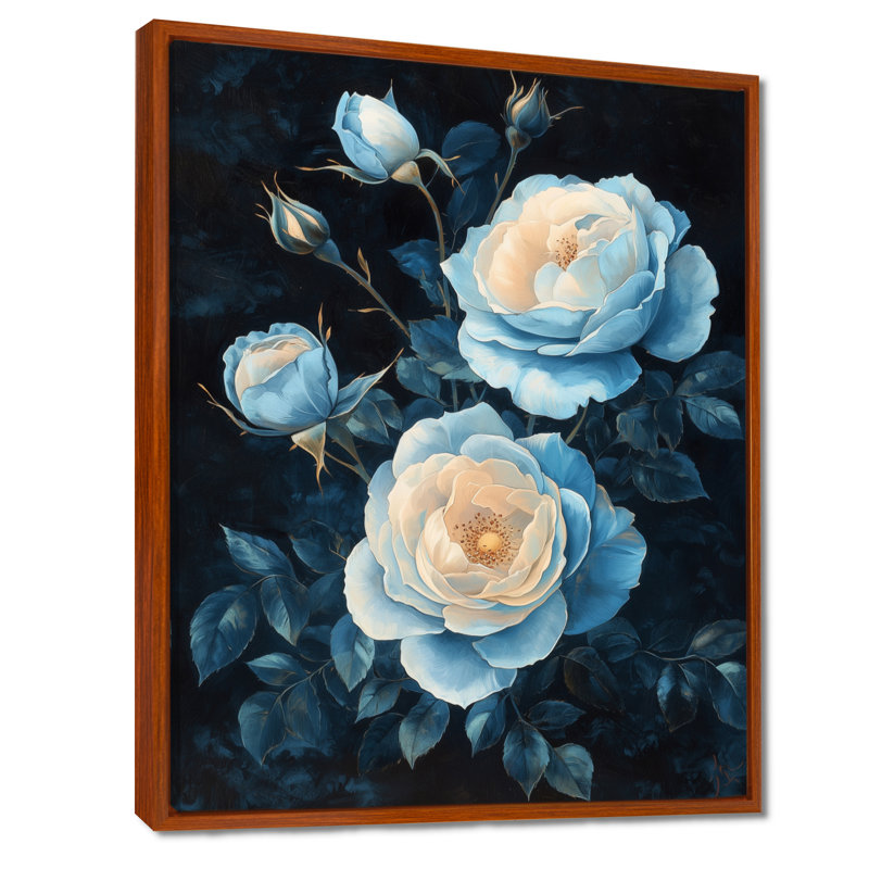 Impression sur toile encadrée «Dark Aqua Roses Elegance At Night II - Roses», H 32 po x l 24 po, Brun