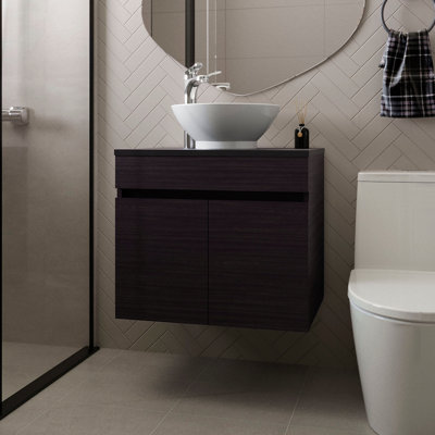 Meuble-lavabo à 2 portes pour la salle de bain, autoportant, élégant et sophistiqué, imperméable, meuble-lavabo autoportant de 23,4 pouces de largeur, idéal pour les salles de bain modernes et minimalistes,