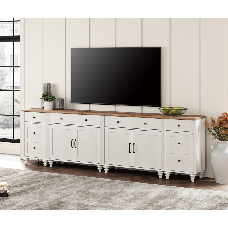 Scarlett 100.8" W Solid and Manufactured Wood TV Stand, White/Brown