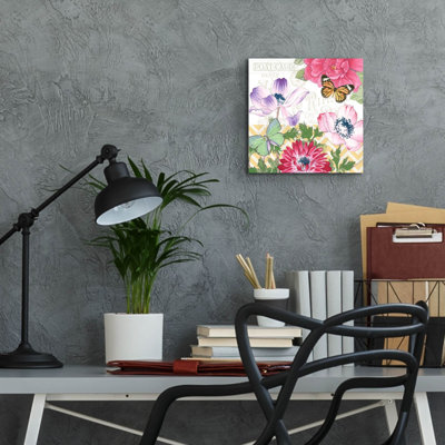 «Summer Post card A» par Jean Plout, art mural en verre acrylique, 12 po x 12 po