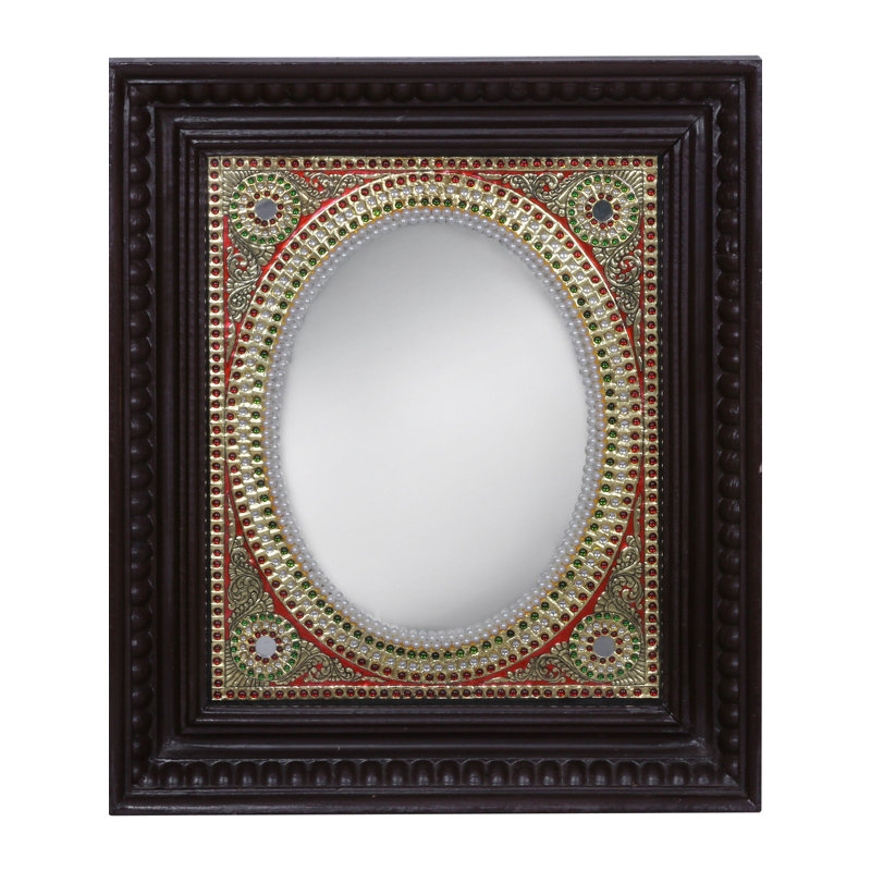 Designer Mirror | Traditional Colours With 24 Karat Gold | With Frame