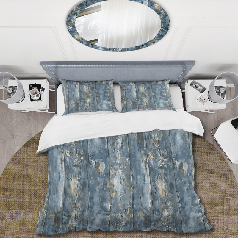 Ensemble de housse de couette bleu-gris patiné II, Housse de couette très grand + 2 taies décorativ