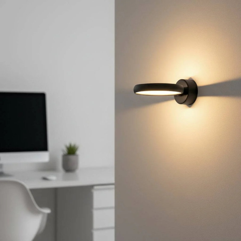 UltraBeam 6 Watt LED Round Black Indoor Wall Light 600 Lumen Width 139mm