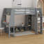 Lit mezzanine en bois avec bureau, étagères à rangement multiples, DEL et portemanteau suspendu