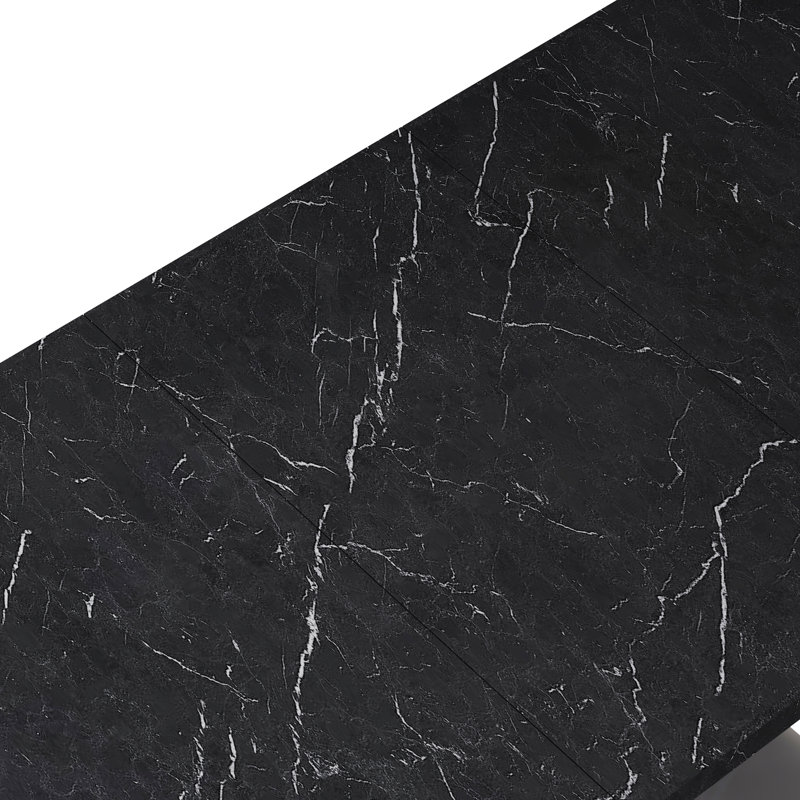 Table de salle à manger extensible carrée moderne, plateau en marbre noir et acier, capacité de poids de 220 lb, extensible, plateau de table imprimé, métal, paquet de 97,44 lb