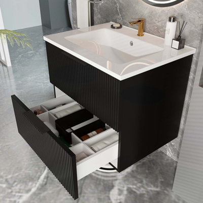 Meuble-lavabo moderne 24 po avec évier et tiroirs en céramique