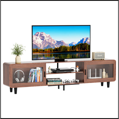 Mid Century Modern TV Stand For 55/60/65/70 Inch TV, Wood Entertainment Center With Power Outlets, Media Console With Sliding Doors And Open Shelf For -  Latitude Run®, 029A13A250EE497ABD69BE752C4AE214