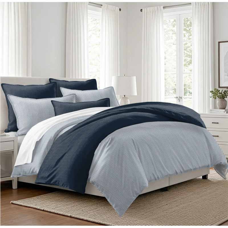 Ensemble d'édredon en coton 6 pièces Cedar Lane, Édredon double et 5 pièces supplémentaires, Indigo