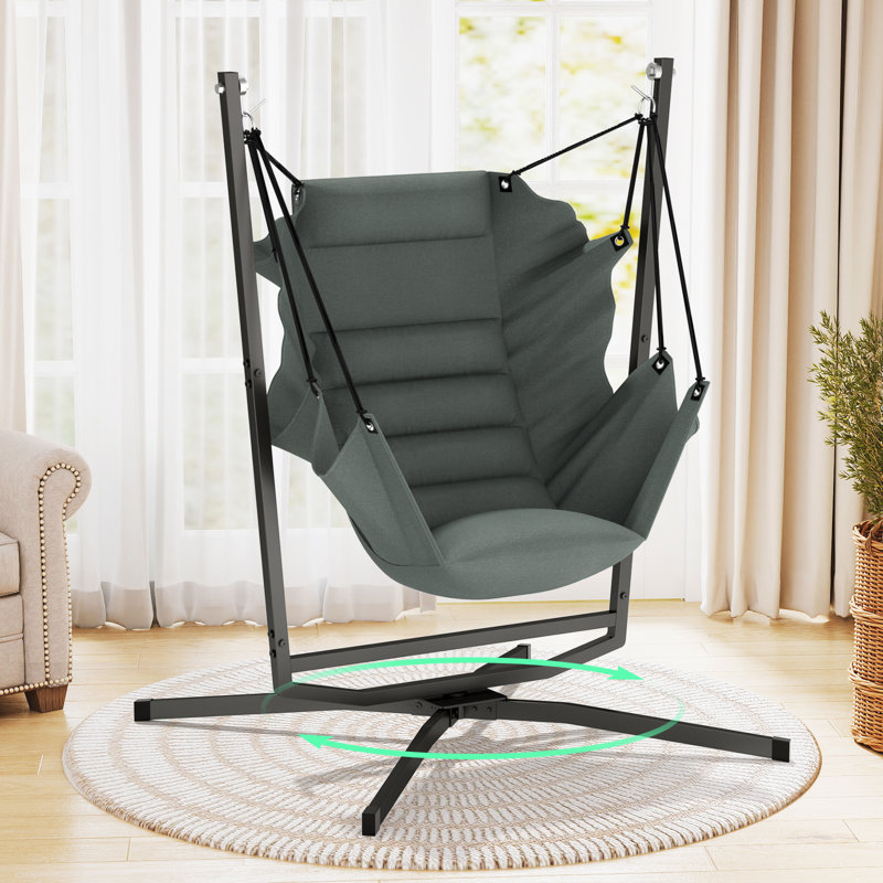 360° Swivel Hammock Swing Chair With Stand - Comfortable Hanging Chair With Cushions (400 Lbs Capacity) For Indoor/outdoor Use - Perfect For Bedroom, Patio, Porch, Deck, Garden, Balcony