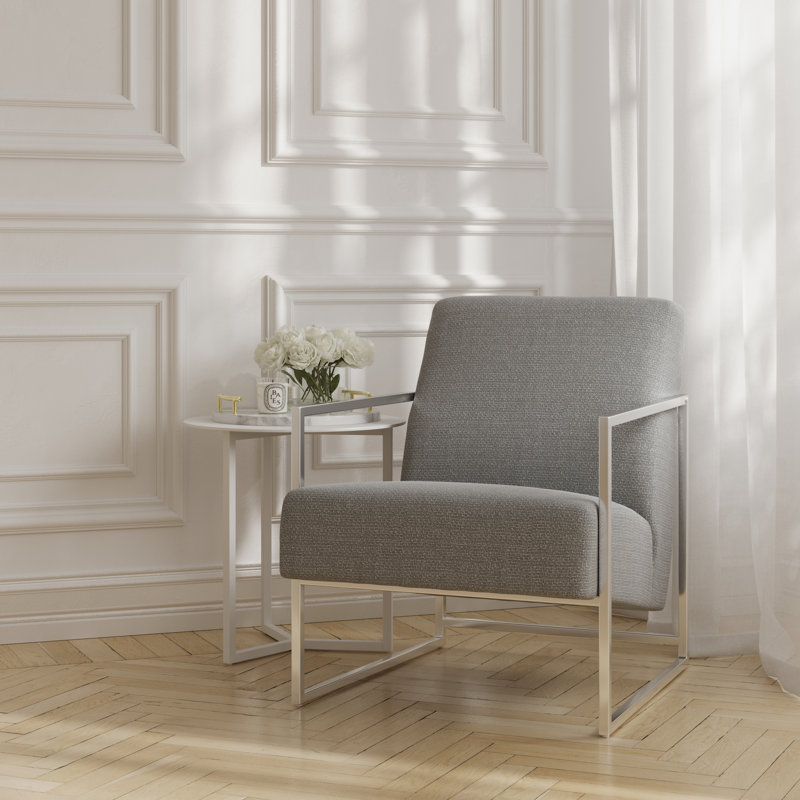 RITZ UPHOLSTERED ARM CHAIR, Chrome, Grey