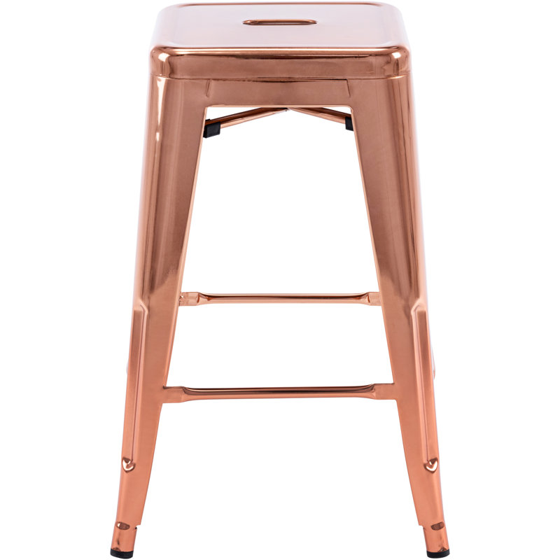 Almodovar 24" 24 Inch Metal Bar Stools, Backless Counter Height Barstools, Stackable Stools with Square, Rose Gold