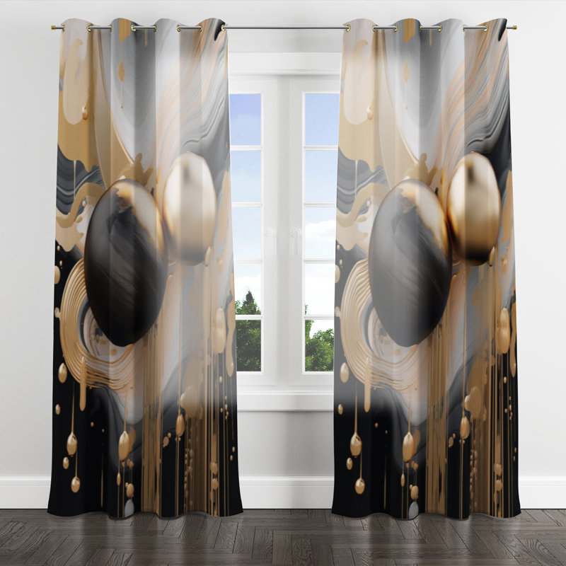 Andrel - Modern Grommet Curtain - Velvet Room Darkening - 1 panel, 52" W x 90" L, Golden Grommets